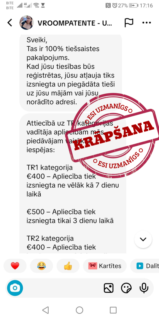 Sarkans zīmogs par krāpšanu uz sarakstes sociālajos medijos