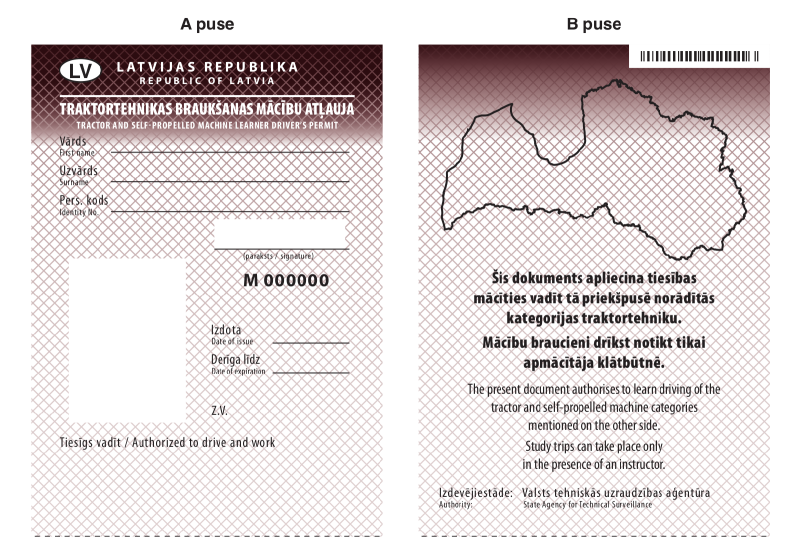 Traktortehnikas braukšanas mācību atļauja