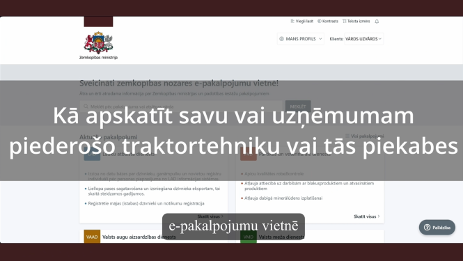 VTUA video materiāla lapas kopija ar skatu pakalpojuma tīmekļa vietnē par sev piederošo traktortehniku vai ieslēgt atgādinājumus