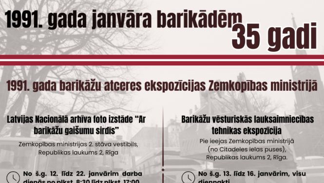 Saturisks plakāts - 1991.gada janvāra barikādēm 35 gadi