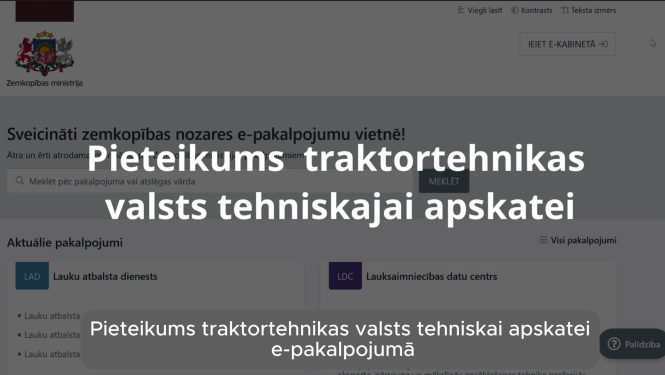 VTUA video materiāla pirmās lapa kopija - traktortehnikas pieteikums valsts tehniskajai apskatei e-pakalpojumā