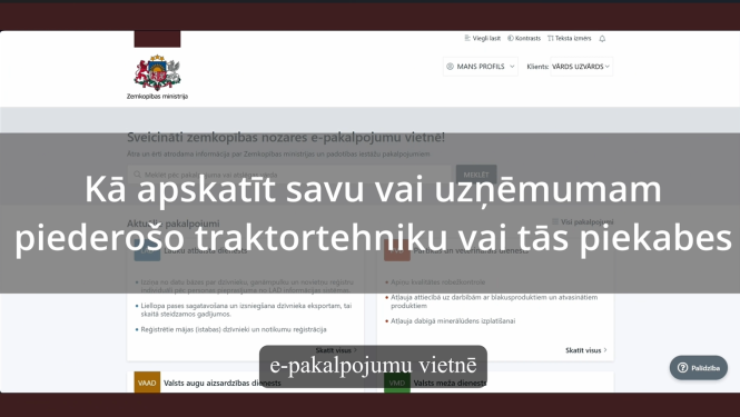 VTUA video materiāla lapas kopija ar skatu pakalpojuma tīmekļa vietnē par sev piederošo traktortehniku vai ieslēgt atgādinājumus