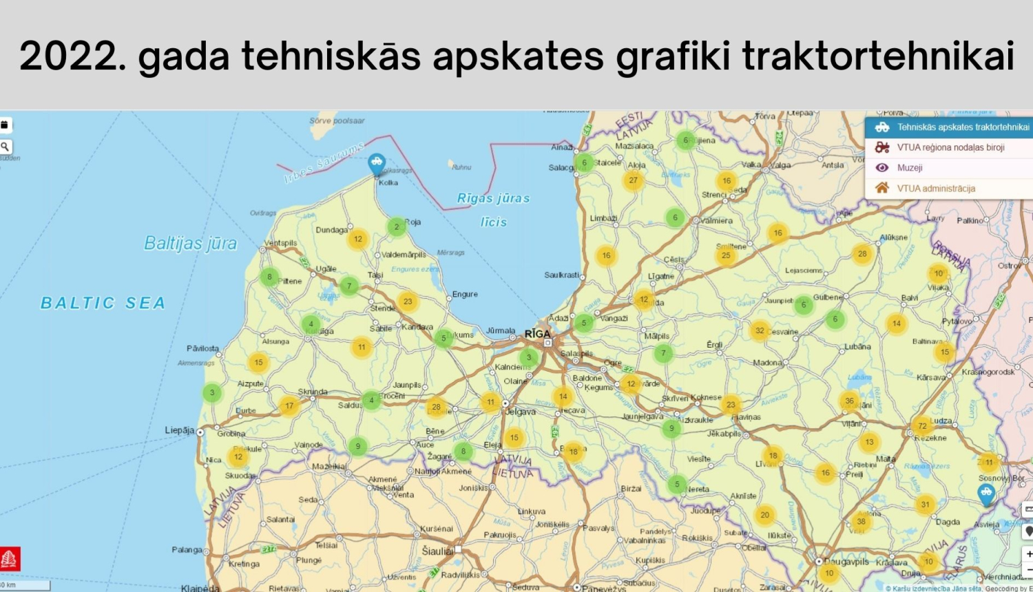 Karte - 2022. gada tehniskās apskates grafiki traktortehnikai